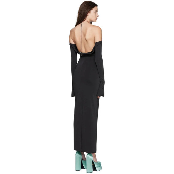 16Arlington Salm Off The Shoulder Midi Dress Black Size 10 NWT - Picture 5 of 9